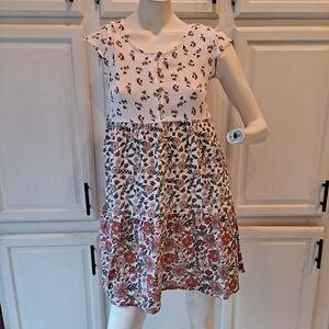 dip Floral Kids Dress - White Pink Green Cream Tiered